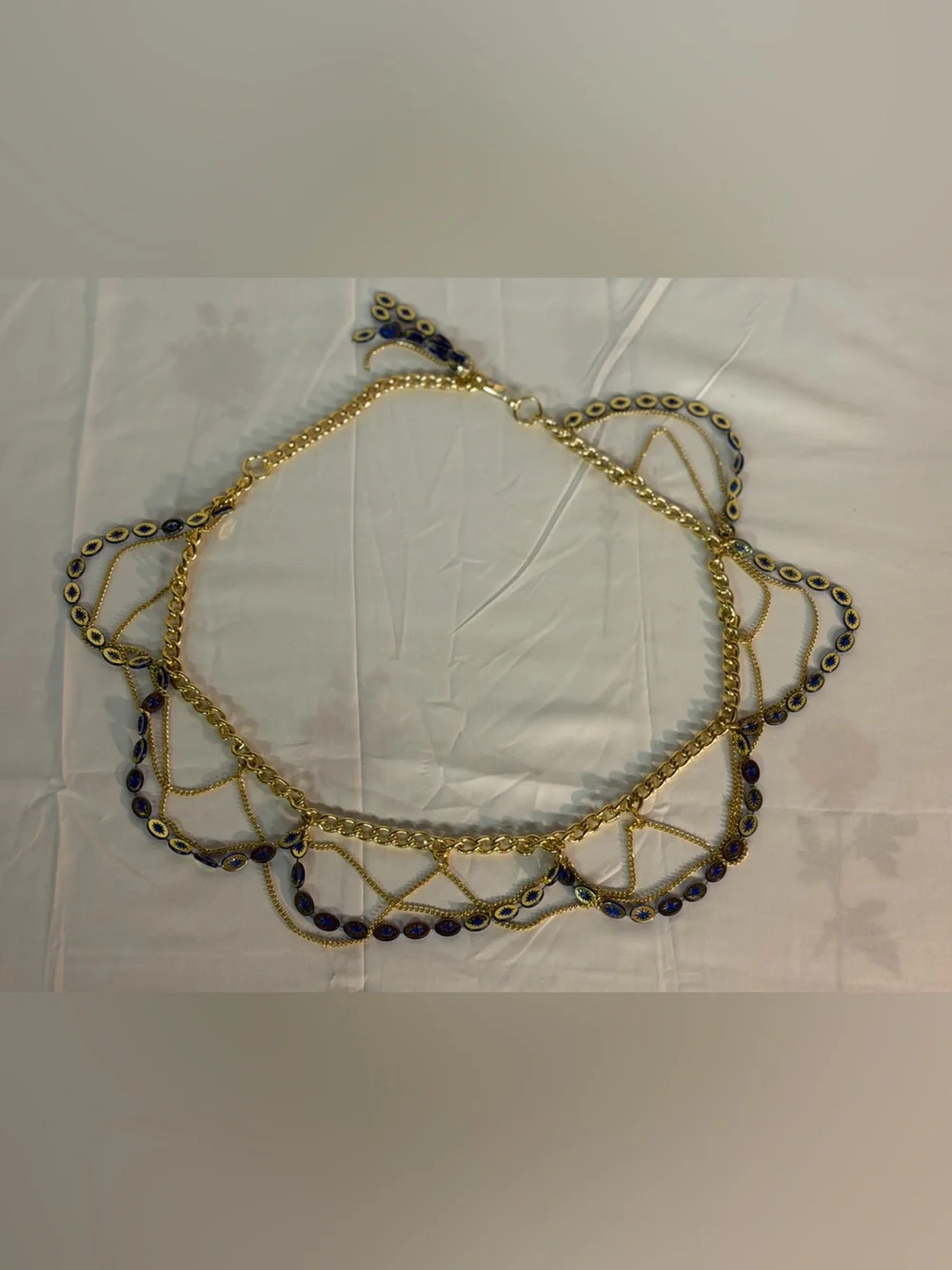 Vintage Gold Tone Celestial Blue Enamel Starburst Chain Belt